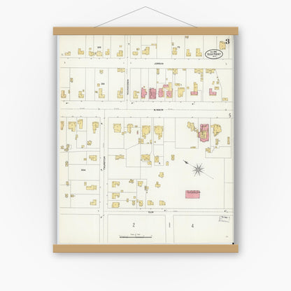 Old map wall art mockup — magnetic wood frame on white wall — Sanborn Fire Insurance Map from High Point, Guilford County, North Carolina (1906), Sheet #0003