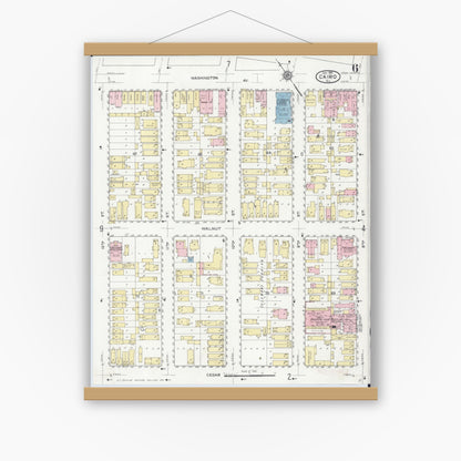 Old map wall art mockup — magnetic wood frame on white wall — Sanborn Fire Insurance Map from Cairo, Alexander County, Illinois (1914), Sheet #0006