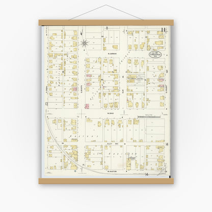 Old map wall art mockup — magnetic wood frame on white wall — Sanborn Fire Insurance Map from Circleville, Pickaway County, Ohio (1907), Sheet #0011