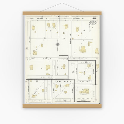 Old map wall art mockup — magnetic wood frame on white wall — Sanborn Fire Insurance Map from Ocala, Marion County, Florida (1912), Sheet #0025