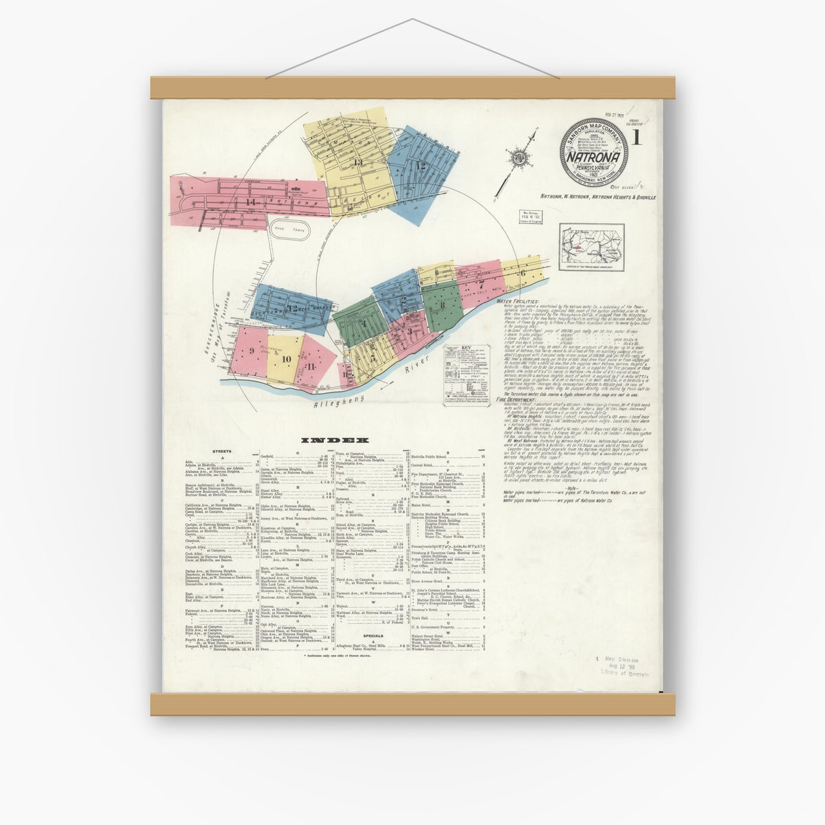 Old map wall art mockup — magnetic wood frame on white wall — Sanborn Fire Insurance Map from Natrona, Allegheny County, Pennsylvania (1921) - Complete Map Set