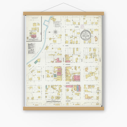 Old map wall art mockup — magnetic wood frame on white wall — Sanborn Fire Insurance Map from New Lisbon, Juneau County, Wisconsin (1902), Sheet #0001