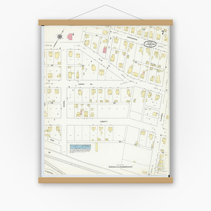 Old map wall art mockup — magnetic wood frame on white wall — Sanborn Fire Insurance Map from London, Madison County, Ohio (1910), Sheet #0007
