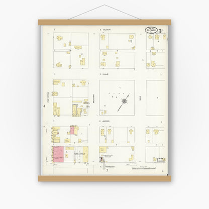 Old map wall art mockup — magnetic wood frame on white wall — Sanborn Fire Insurance Map from El Campo, Wharton County, Texas (1912), Sheet #0003