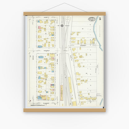 Old map wall art mockup — magnetic wood frame on white wall — Sanborn Fire Insurance Map from Beloit, Rock County, Wisconsin (1915), Sheet #0005