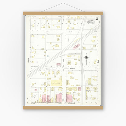 Old map wall art mockup — magnetic wood frame on white wall — Sanborn Fire Insurance Map from Osceola, Clarke County, Iowa (1913), Sheet #0002