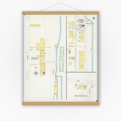 Old map wall art mockup — magnetic wood frame on white wall — Sanborn Fire Insurance Map from Saint Clair, Saint Clair County, Michigan (1907), Sheet #0009