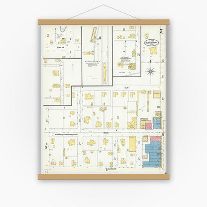 Old map wall art mockup — magnetic wood frame on white wall — Sanborn Fire Insurance Map from Honey Grove, Fannin County, Texas (1902), Sheet #0007