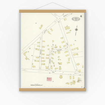 Old map wall art mockup — magnetic wood frame on white wall — Sanborn Fire Insurance Map from East Pepperell, Middlesex County, Massachusetts (1912), Sheet #0006