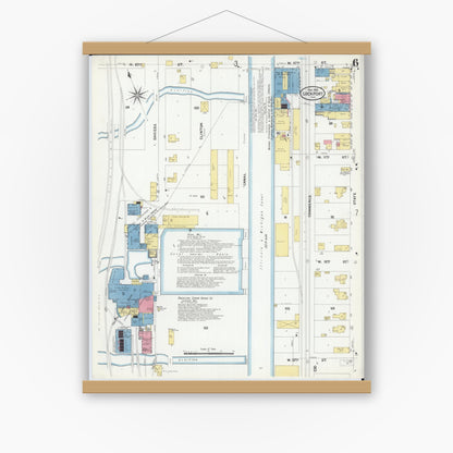 Old map wall art mockup — magnetic wood frame on white wall — Sanborn Fire Insurance Map from Lockport, Will County, Illinois (1909), Sheet #0006