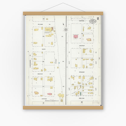 Old map wall art mockup — magnetic wood frame on white wall — Sanborn Fire Insurance Map from Saint Peter, Nicollet County, Minnesota (1900), Sheet #0002