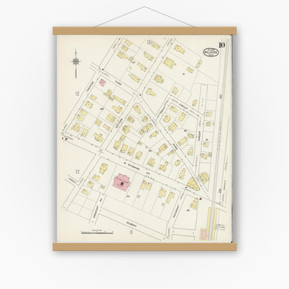 Old map wall art mockup — magnetic wood frame on white wall — Sanborn Fire Insurance Map from Melrose, Middlesex County, Massachusetts (1915), Sheet #0010