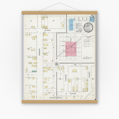 Old map wall art mockup — magnetic wood frame on white wall — Sanborn Fire Insurance Map from Coal City, Grundy County, Illinois (1892) - Complete Map Set