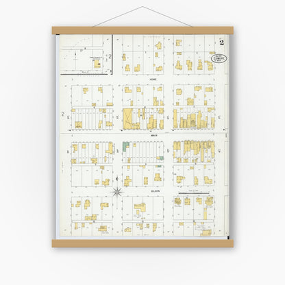 Old map wall art mockup — magnetic wood frame on white wall — Sanborn Fire Insurance Map from Edmore, Montcalm County, Michigan (1900), Sheet #0002