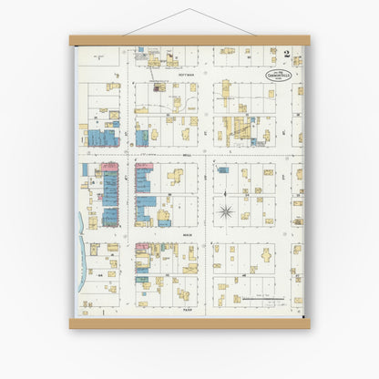Old map wall art mockup — magnetic wood frame on white wall — Sanborn Fire Insurance Map from Cannon Falls, Goodhue County, Minnesota (1905), Sheet #0002