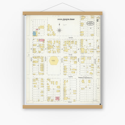 Old map wall art mockup — magnetic wood frame on white wall — Sanborn Fire Insurance Map from Lakeside, Ottawa County, Ohio (1905), Sheet #0002