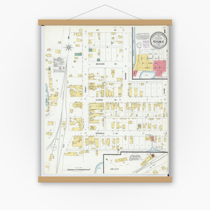 Old map wall art mockup — magnetic wood frame on white wall — Sanborn Fire Insurance Map from Republic, Marquette County, Michigan (1902) - Complete Map Set
