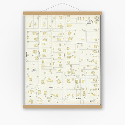 Old map wall art mockup — magnetic wood frame on white wall — Sanborn Fire Insurance Map from Paris, Lamar County, Texas (1897), Sheet #0014