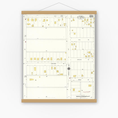 Old map wall art mockup — magnetic wood frame on white wall — Sanborn Fire Insurance Map from El Centro, Imperial County, California (1922), Sheet #0026