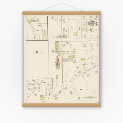 Old map wall art mockup — magnetic wood frame on white wall — Sanborn Fire Insurance Map from Crystal Falls, Iron County, Michigan (1922), Sheet #0008