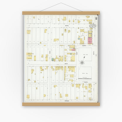 Old map wall art mockup — magnetic wood frame on white wall — Sanborn Fire Insurance Map from Uvalde, Uvalde County, Texas (1900), Sheet #0002