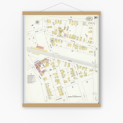 Old map wall art mockup — magnetic wood frame on white wall — Sanborn Fire Insurance Map from Rahway, Union County, New Jersey (1908), Sheet #0010