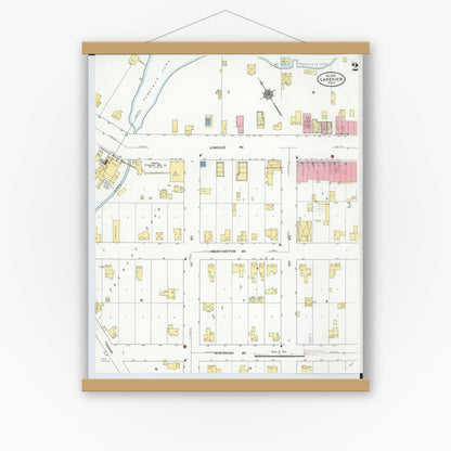 Old map wall art mockup — magnetic wood frame on white wall — Sanborn Fire Insurance Map from Lakeview, Montcalm County, Michigan (1910), Sheet #0002