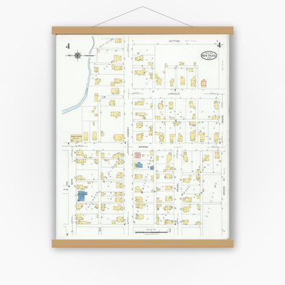Old map wall art mockup — magnetic wood frame on white wall — Sanborn Fire Insurance Map from New Paris, Preble County, Ohio (1927), Sheet #0004