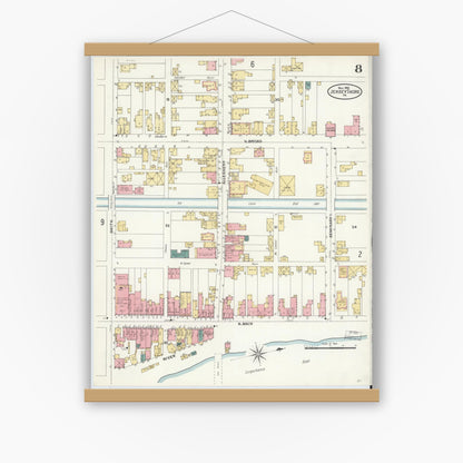 Old map wall art mockup — magnetic wood frame on white wall — Sanborn Fire Insurance Map from Jersey Shore, Lycoming County, Pennsylvania (1906), Sheet #0008