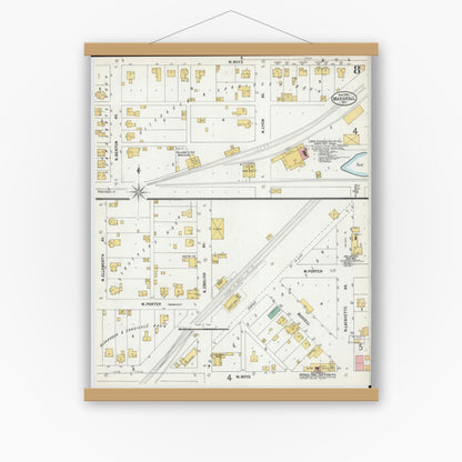 Old map wall art mockup — magnetic wood frame on white wall — Sanborn Fire Insurance Map from Marshall, Saline County, Missouri (1900), Sheet #0008