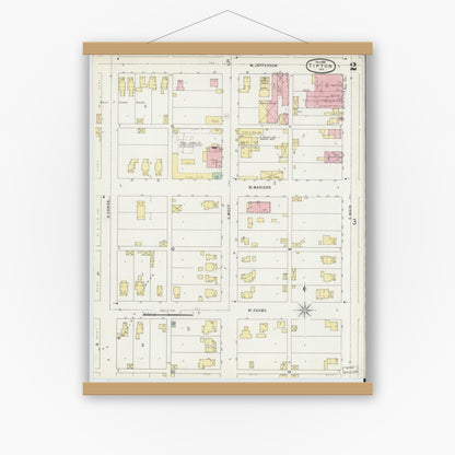 Old map wall art mockup — magnetic wood frame on white wall — Sanborn Fire Insurance Map from Tipton, Tipton County, Indiana (1896), Sheet #0002