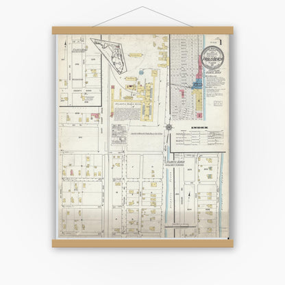 Old map wall art mockup — magnetic wood frame on white wall — Sanborn Fire Insurance Map from Pablo Beach, Duval County, Florida (1917), Sheet #0001
