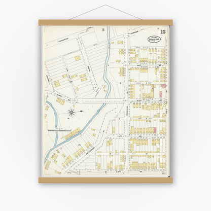 Old map wall art mockup — magnetic wood frame on white wall — Sanborn Fire Insurance Map from Duquesne, Allegheny County, Pennsylvania (1907), Sheet #0013