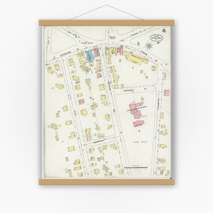 Old map wall art mockup — magnetic wood frame on white wall — Sanborn Fire Insurance Map from Sing Sing, Westchester County, New York (1897), Sheet #0006