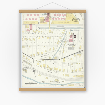 Old map wall art mockup — magnetic wood frame on white wall — Sanborn Fire Insurance Map from New Straitsville, Perry County, Ohio (1913), Sheet #0003