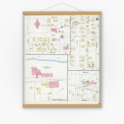 Old map wall art mockup — magnetic wood frame on white wall — Sanborn Fire Insurance Map from Pekin, Tazewell County, Illinois (1903), Sheet #0014