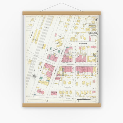 Old map wall art mockup — magnetic wood frame on white wall — Sanborn Fire Insurance Map from Effingham, Effingham County, Illinois (1906), Sheet #0003