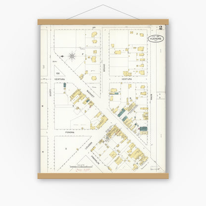 Old map wall art mockup — magnetic wood frame on white wall — Sanborn Fire Insurance Map from Hueneme, Ventura County, California (1895), Sheet #0002