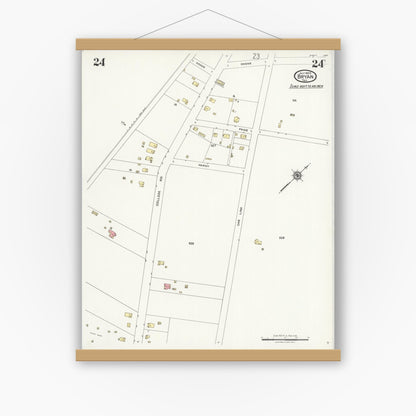 Old map wall art mockup — magnetic wood frame on white wall — Sanborn Fire Insurance Map from Bryan, Brazos County, Texas (1925), Sheet #0024