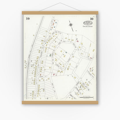 Old map wall art mockup — magnetic wood frame on white wall — Sanborn Fire Insurance Map from Pleasantville, Westchester County, New York (1924), Sheet #0010