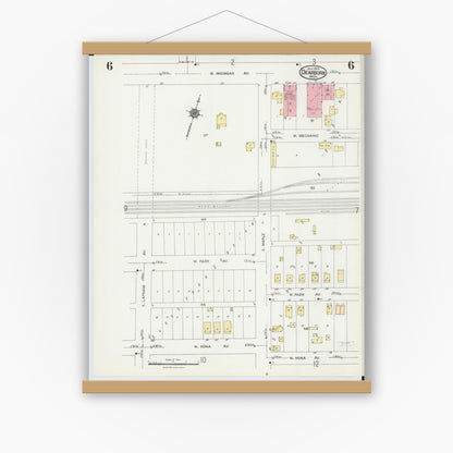 Old map wall art mockup — magnetic wood frame on white wall — Sanborn Fire Insurance Map from Dearborn, Wayne County, Michigan (1924), Sheet #0006