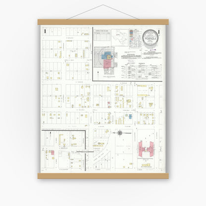 Old map wall art mockup — magnetic wood frame on white wall — Sanborn Fire Insurance Map from Seminole, Gaines County, Texas (1941) - Complete Map Set