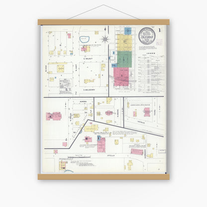 Old map wall art mockup — magnetic wood frame on white wall — Sanborn Fire Insurance Map from California, Moniteau County, Missouri (1908) - Complete Map Set