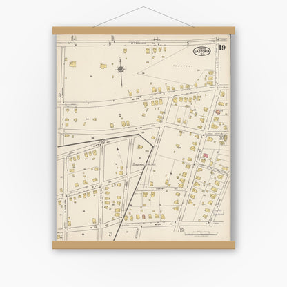 Old map wall art mockup — magnetic wood frame on white wall — Sanborn Fire Insurance Map from Gastonia, Gaston County, North Carolina (1922), Sheet #0019