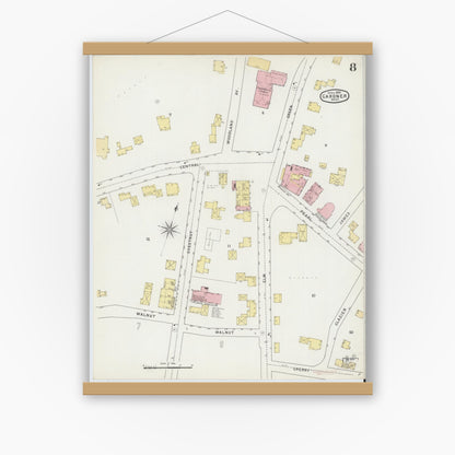 Old map wall art mockup — magnetic wood frame on white wall — Sanborn Fire Insurance Map from Gardner, Worcester County, Massachusetts (1895), Sheet #0008