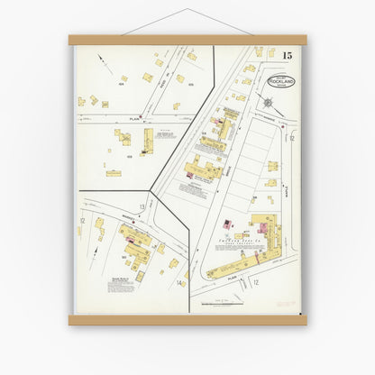 Old map wall art mockup — magnetic wood frame on white wall — Sanborn Fire Insurance Map from Rockland, Plymouth County, Massachusetts (1917), Sheet #0015