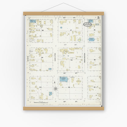 Old map wall art mockup — magnetic wood frame on white wall — Sanborn Fire Insurance Map from Lockport, Will County, Illinois (1891), Sheet #0005