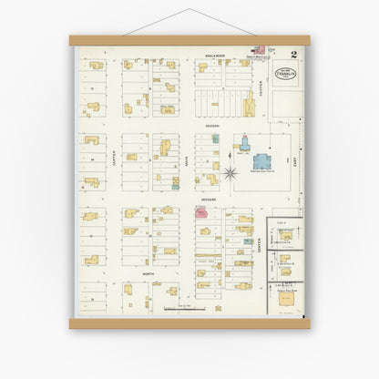 Old map wall art mockup — magnetic wood frame on white wall — Sanborn Fire Insurance Map from Franklin, Robertson County, Texas (1905), Sheet #0002
