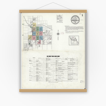 Old map wall art mockup — magnetic wood frame on white wall — Sanborn Fire Insurance Map from Kirksville, Adair County, Missouri (1914) - Complete Map Set