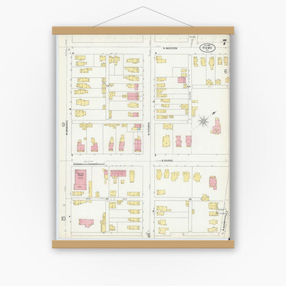 Old map wall art mockup — magnetic wood frame on white wall — Sanborn Fire Insurance Map from Rome, Oneida County, New York (1899), Sheet #0007